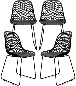 Modern Plastic Dining Chairs, Set of 4, Coal Black