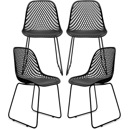 Modern Plastic Dining Chairs, Set of 4 (Coal Black) | Easy-clean, 280lb Capacity Mental Legs, 5min Quick Assembly, Dining room& Kitchen Seating, Stable on Floors & Carpet