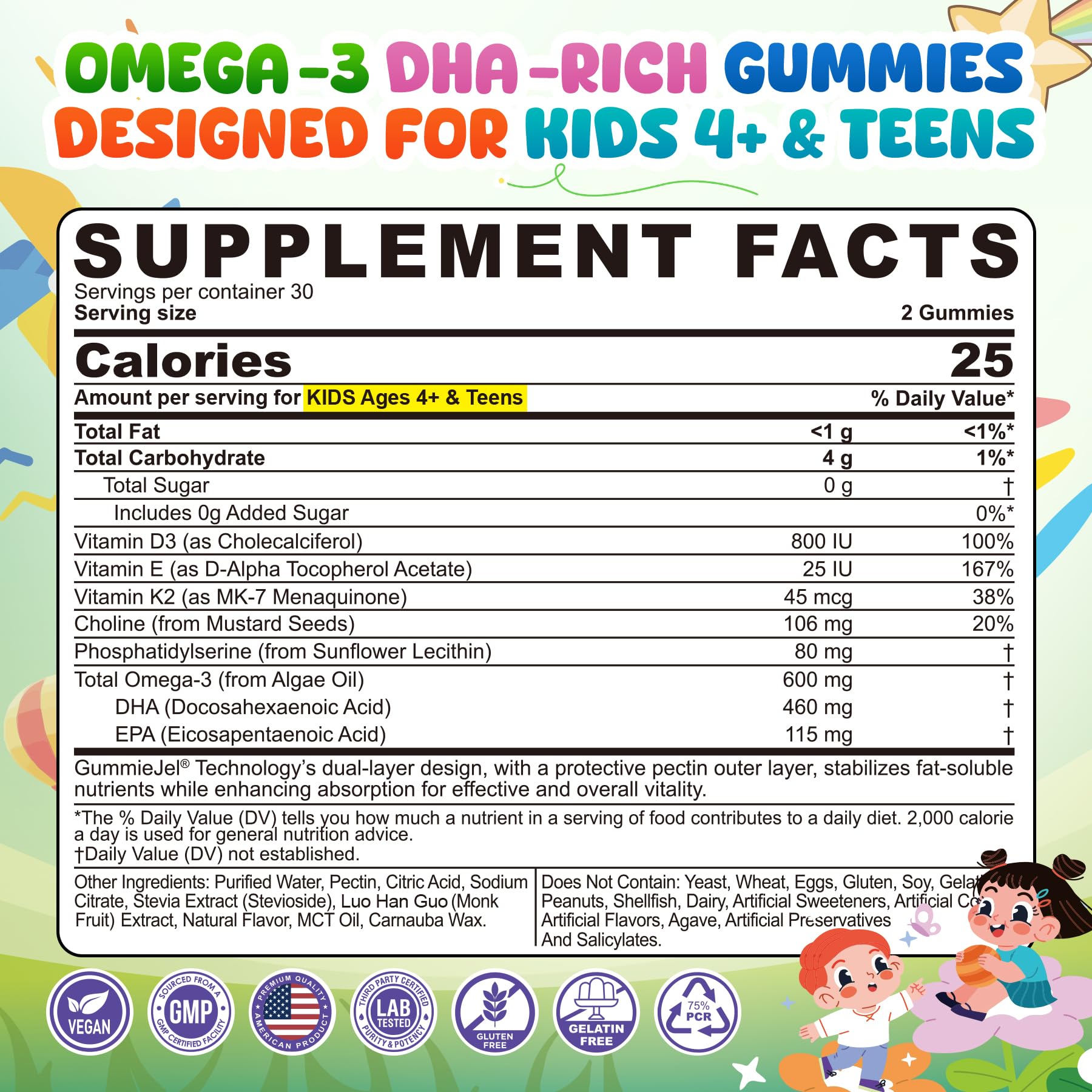 Kids Omega 3 DHA Gummies, 460 mg DHA & EPA from Algae Oil, 60 Count — Amazon image 2