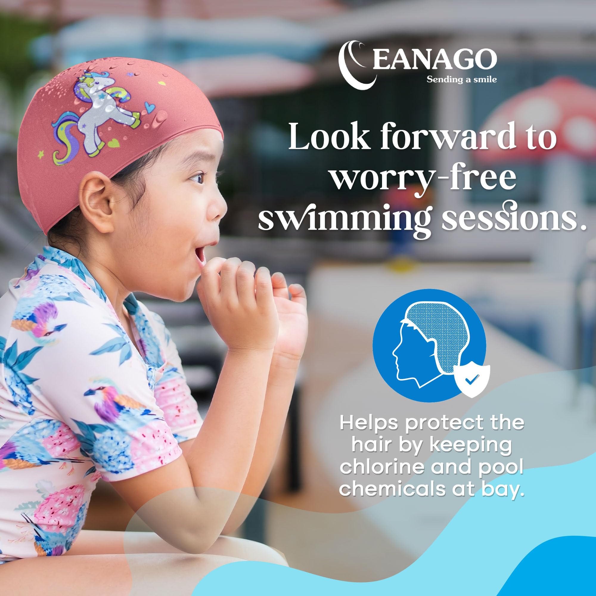 EANAGO silicone swimming cap for girls, fashionable swimming cap for children for swimming and training - Image 4