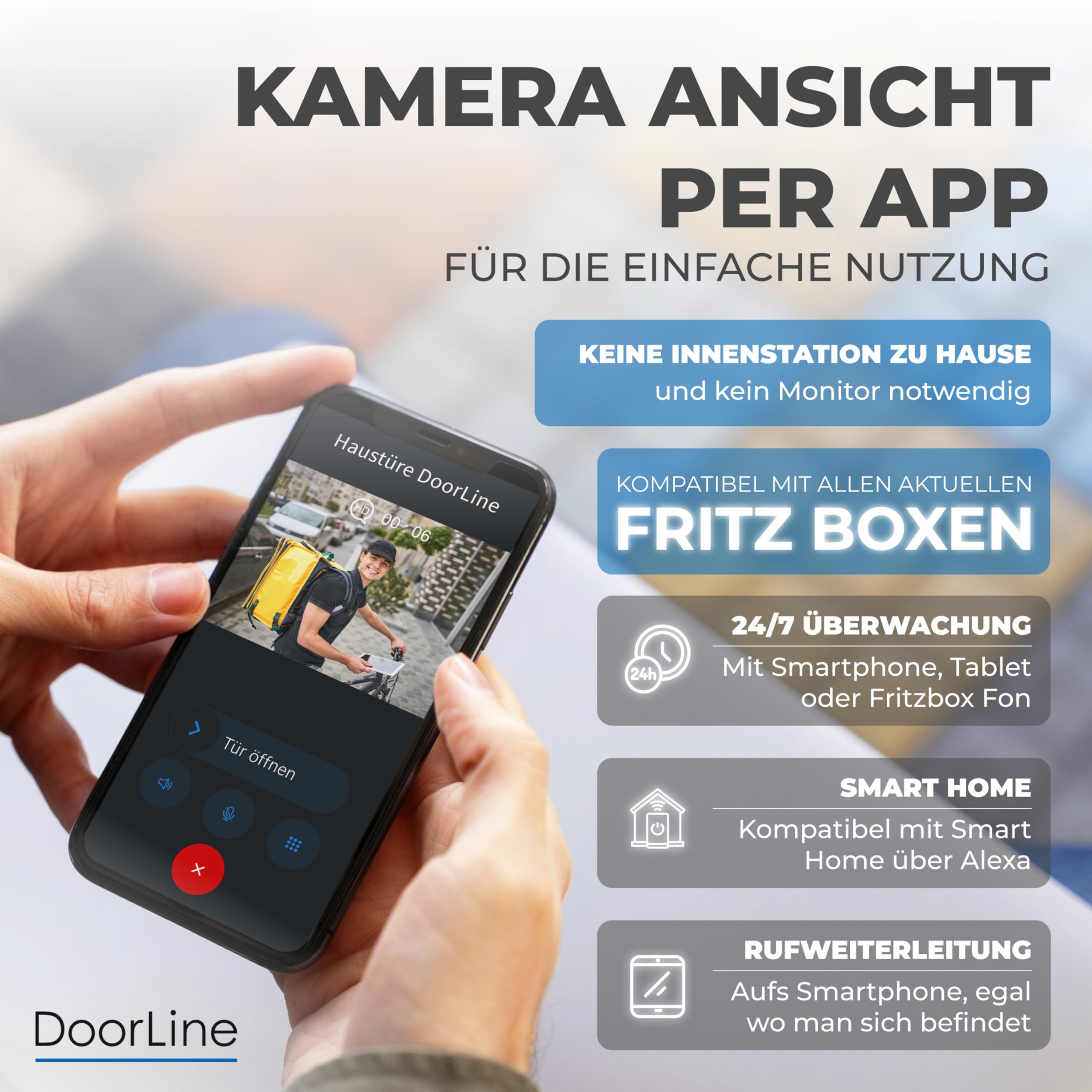 Timbre de Puerta con cámara, Fabricado en Alemania | Transmisión de imágenes inalámbrica, conexión DECT, antracita, timbre de puerta inalámbrico, compatible con Fritz!Box