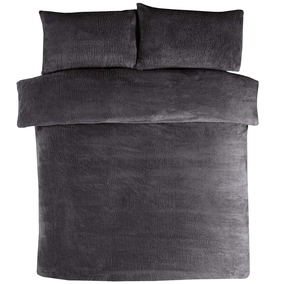 Sleepdown Juego de Funda de edredón de Forro Polar con Fundas de Almohada, térmica, cálida, súper Suave, Color carbón