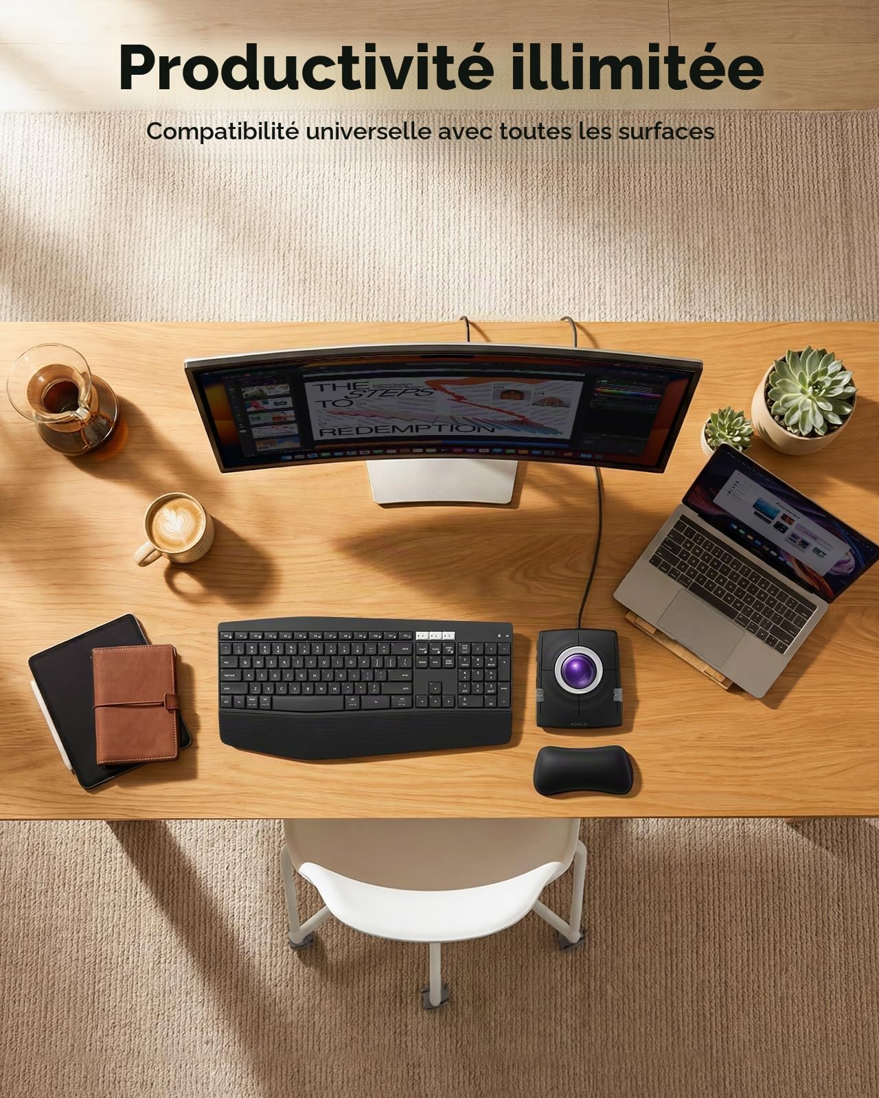 Souris filaire Trackball ergonomique, contrôle des doigts avec grande boule de 55 mm, DPI réglable à 4 niveaux, design ambidextre, repose-poignet inclus, compatible avec PC, ordinateur portable