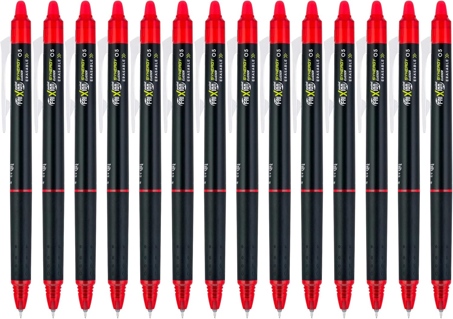 Pilot FriXion Synergy Clicker Erasable, Refillable, Retractable Gel Ink Pens, Extra Fine Point 0.5 mm, Pack of 14, Red, FriXion Erasable Pens 0.5 - Ideal for School & Office Writing