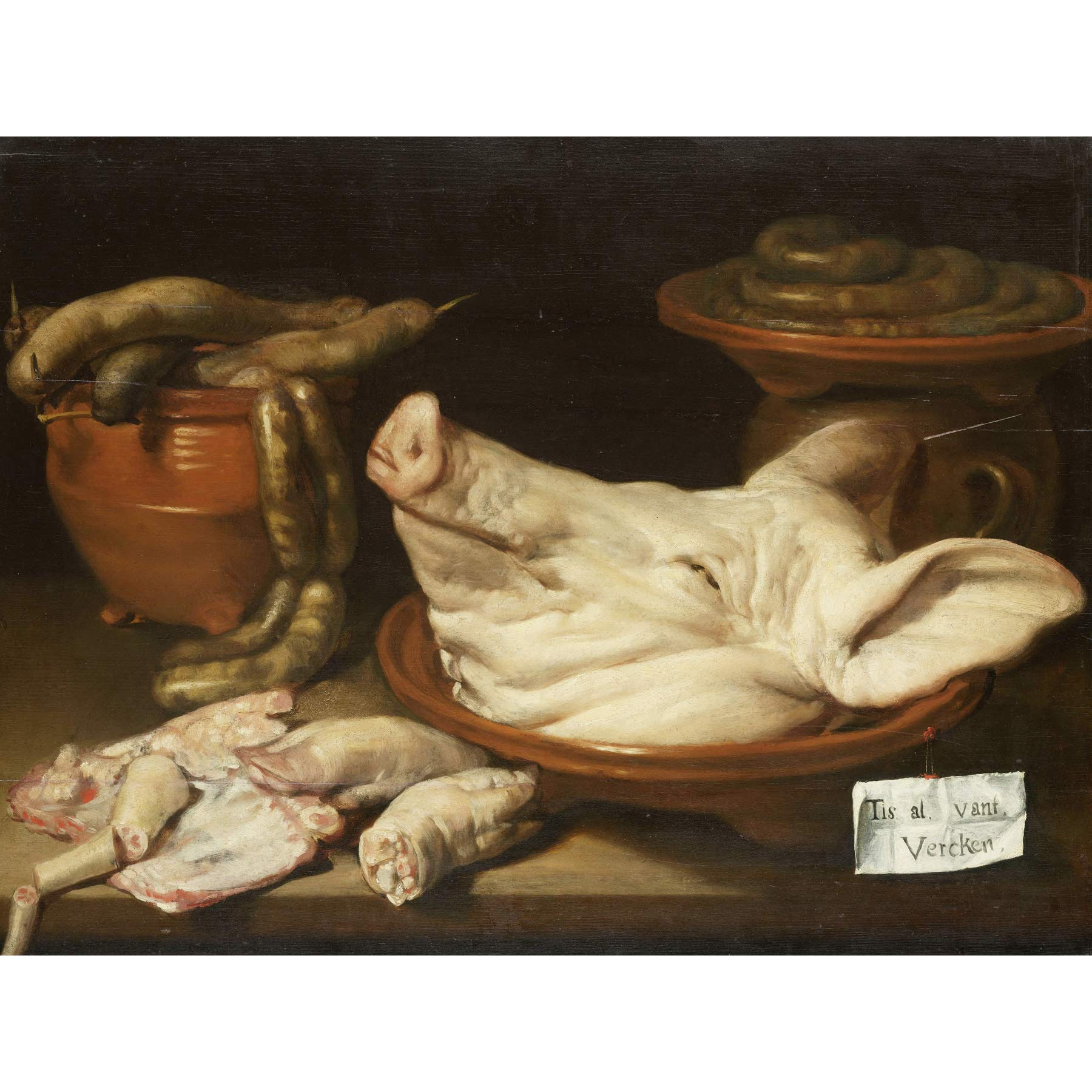 Artery8 Monogrammist Jvr Still Life With Pig'S Head Premium Wall Art Canvas Print 18X24 Inch