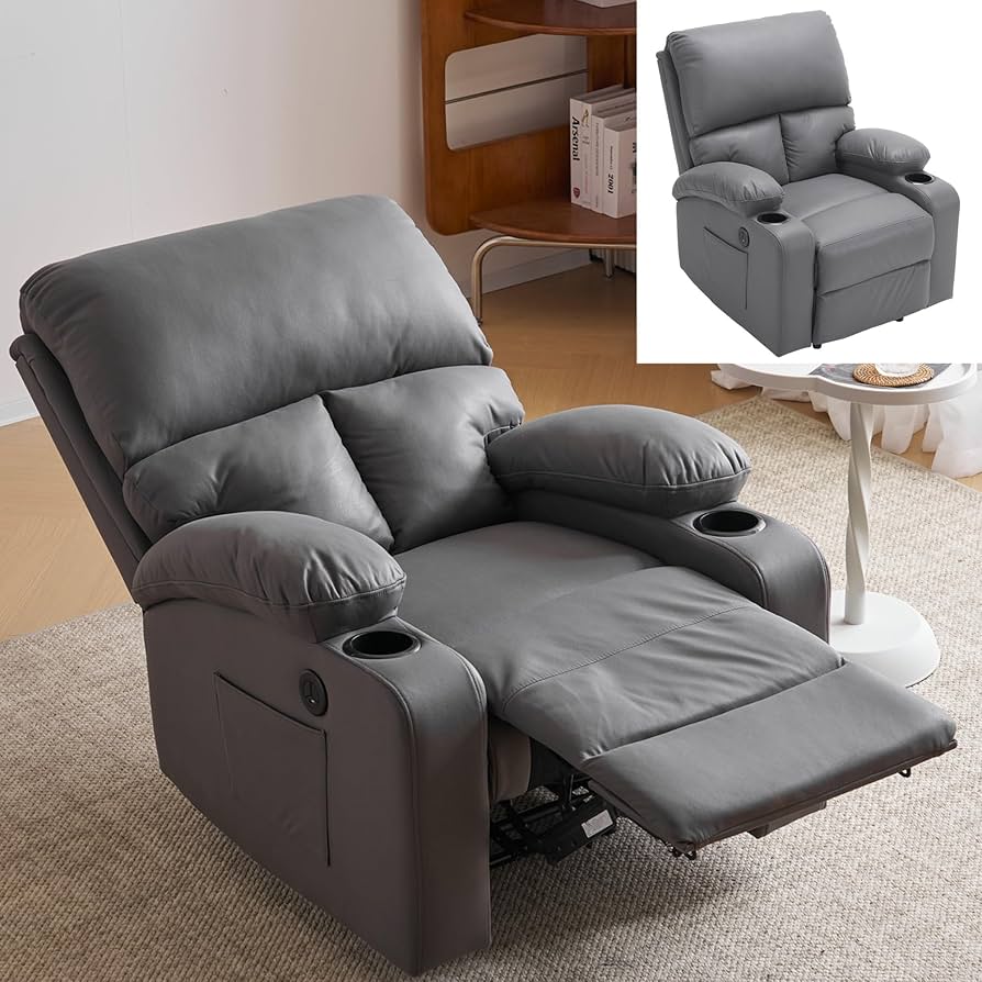 リクライニングチェア　リクライニングソファ　1人掛け　電動　グレー　革製　灰色 リクライニングチェアリクライニングソファ1人掛け電動グレー革製灰色