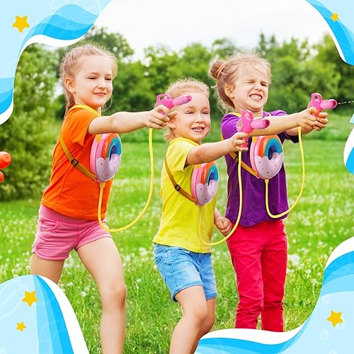Miniatura 5 de Outus 2 piezas pistola de agua donas pistola de agua mochila de chorro de agua juguete con tanque de agua Rainbow Donuts pistola de agua mochilas