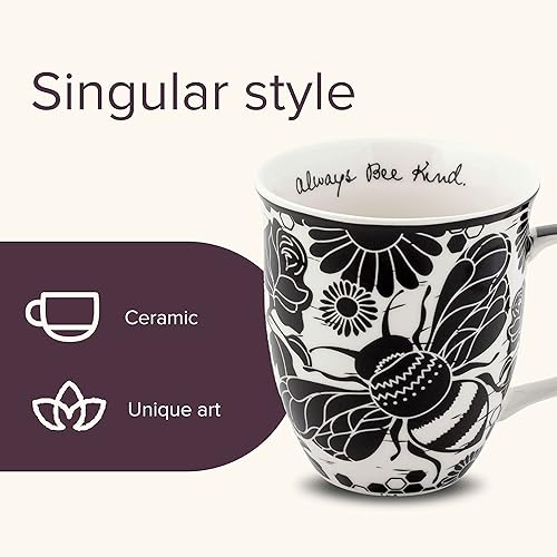 Miniatura 3 de Karma Gifts - Taza bohemia de 16 onzas, color blanco y negro, diseño de abeja, bonita taza de café y té, tazas de café de cerámica para mujeres y