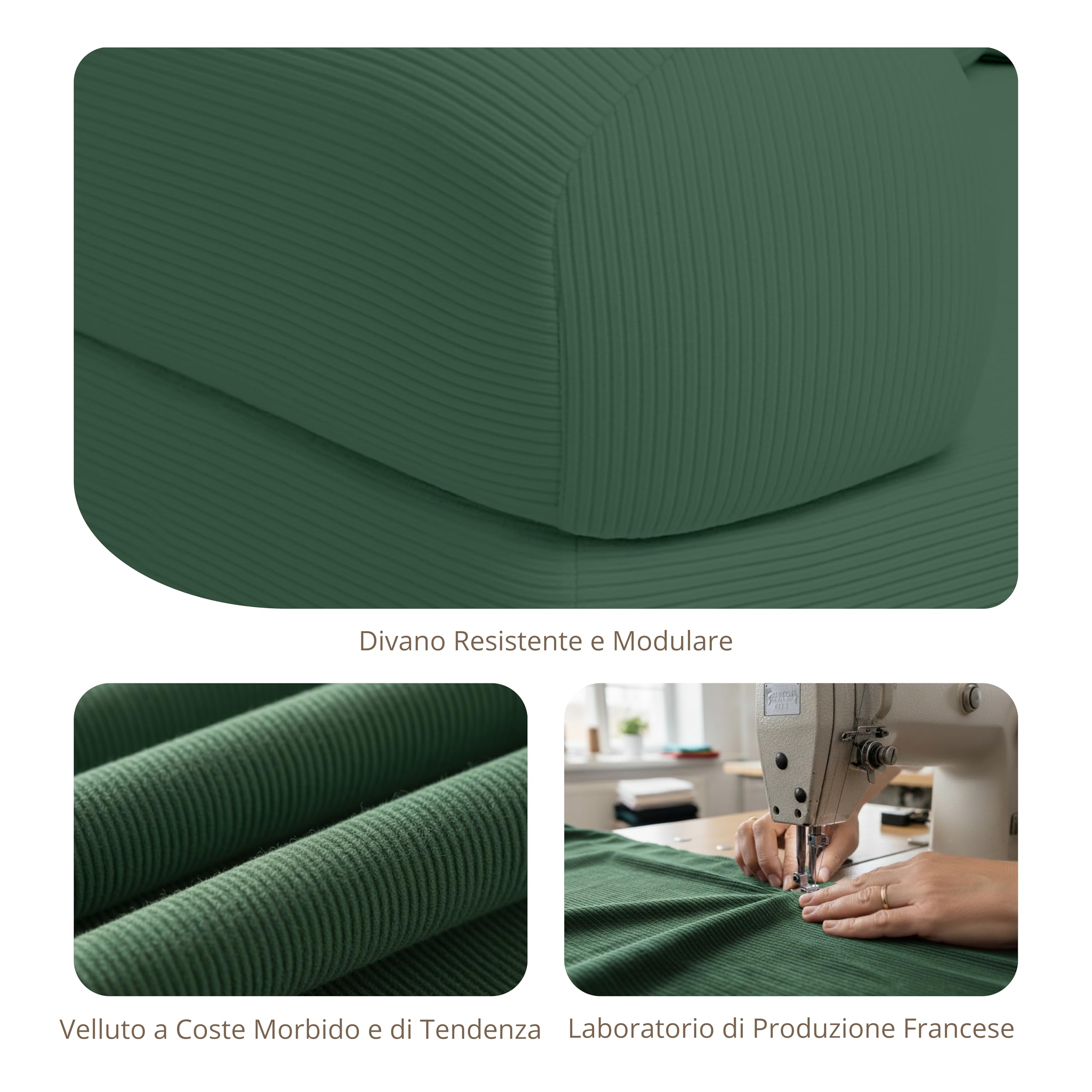bananair - Divano 2 Posti Prodotto in Francia - Divano Letto Modulare in Schiuma ad Alta Densità e Tessuto in Velluto a Coste - Design Innovativo Boneless Couch, Spedito Compresso (Verde Foresta)