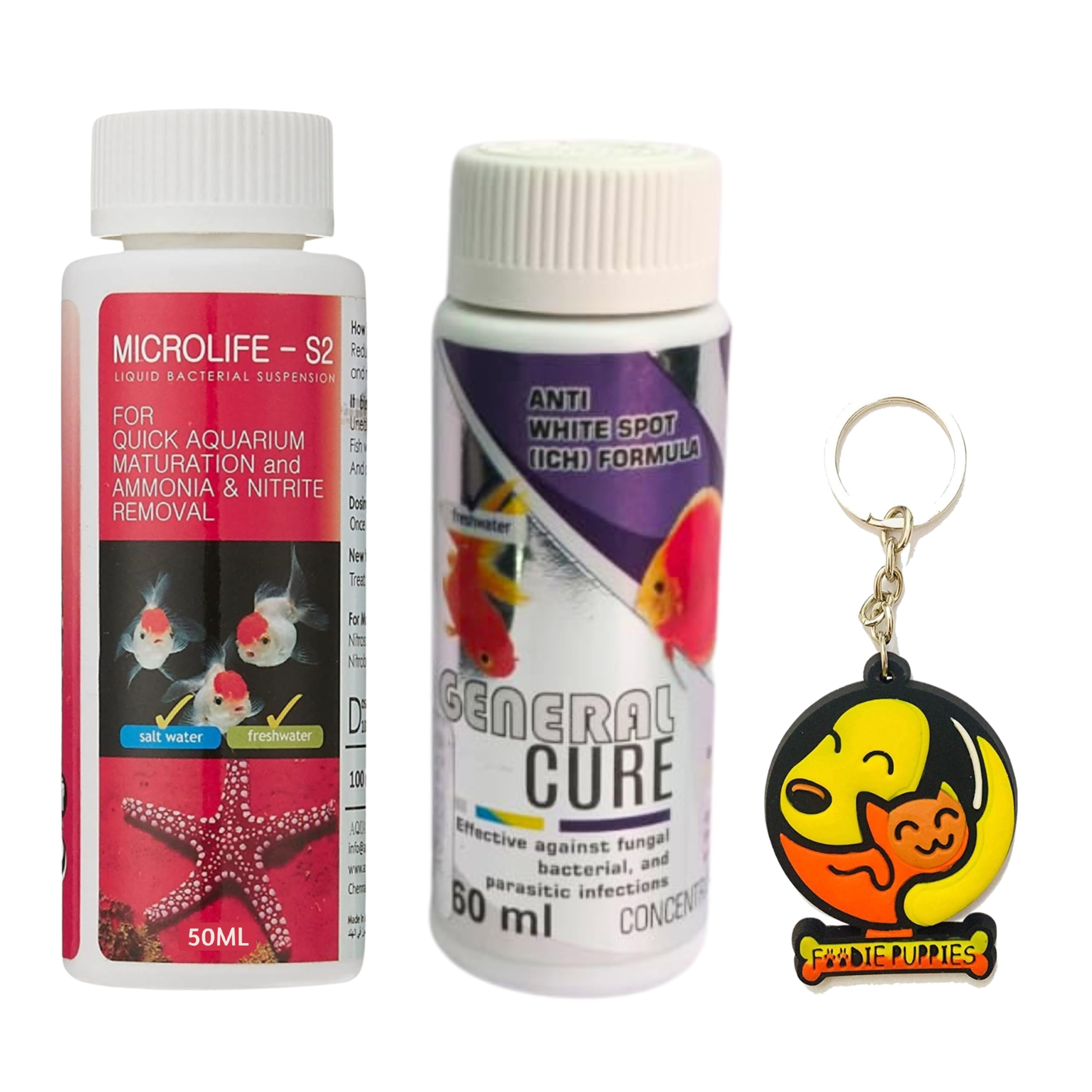 Foodie Puppies Aquatic Remedies 2 in 1 Aquarium Medicine Combo - (MicroLife 50ml + General Cure 60ml) | Anti-Bacterial for Fresh Water & Salt Water with Free Key Ring (B0D1MW4M73) Amazon Price History, Amazon Price Tracker