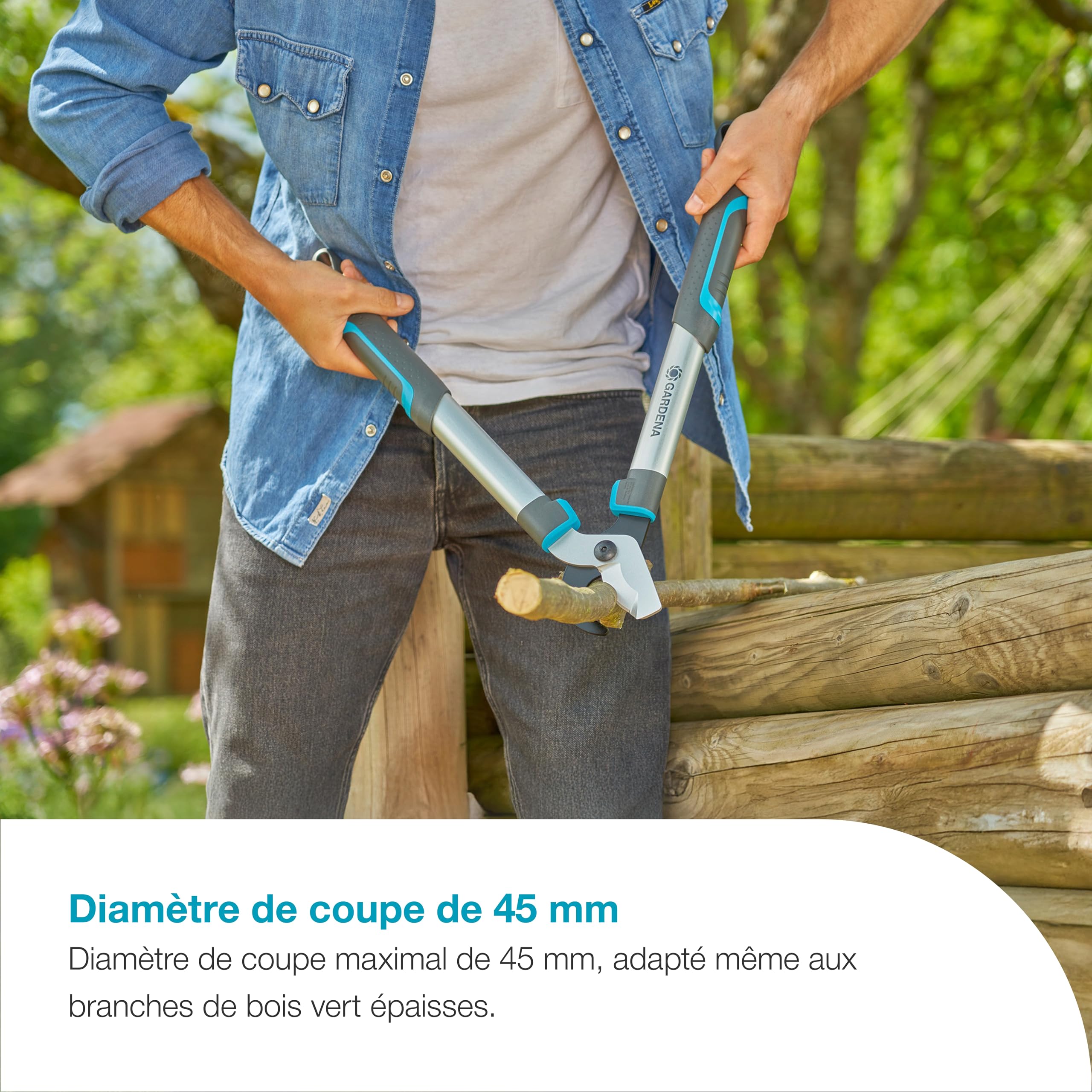 Gardena EasyCut S, sécateur à lame franche pour bois frais jusqu'à 45 mm, lames affûtées avec précision, PowerCoating pour des coupes nettes, design ergonomique, 900 g léger (12030-88)