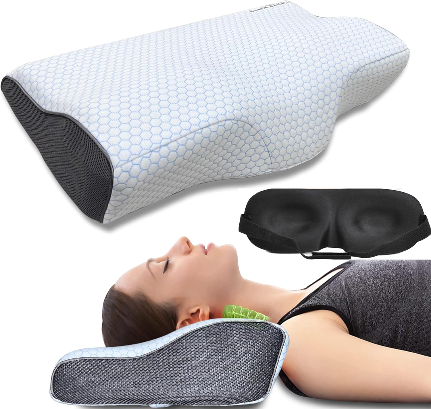 Black Bambuu Contour Memory Foam Pillow for Neck Pain Relief