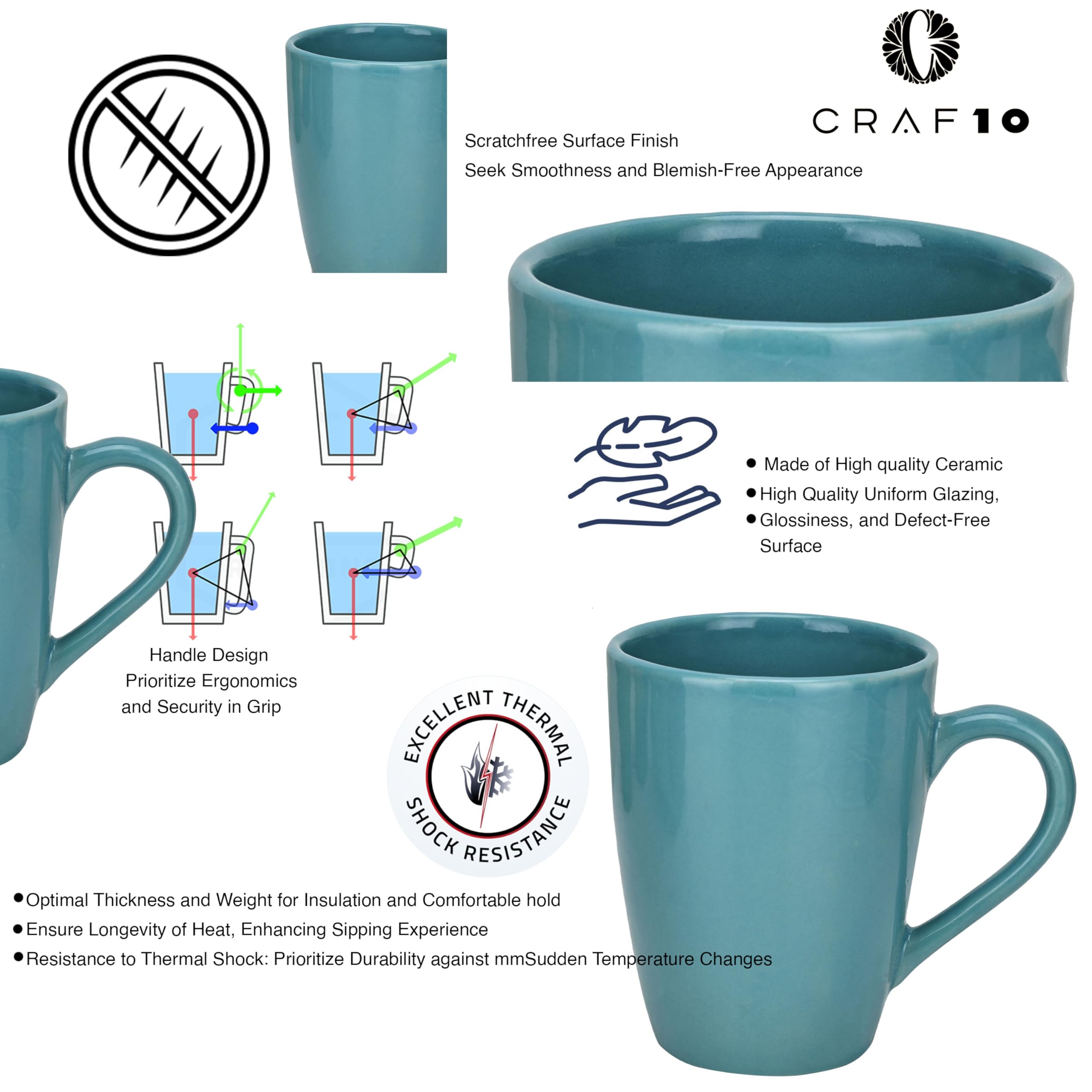 CRAF10 Cadet Blue Ceramic Coffee Mug - 340ml -3