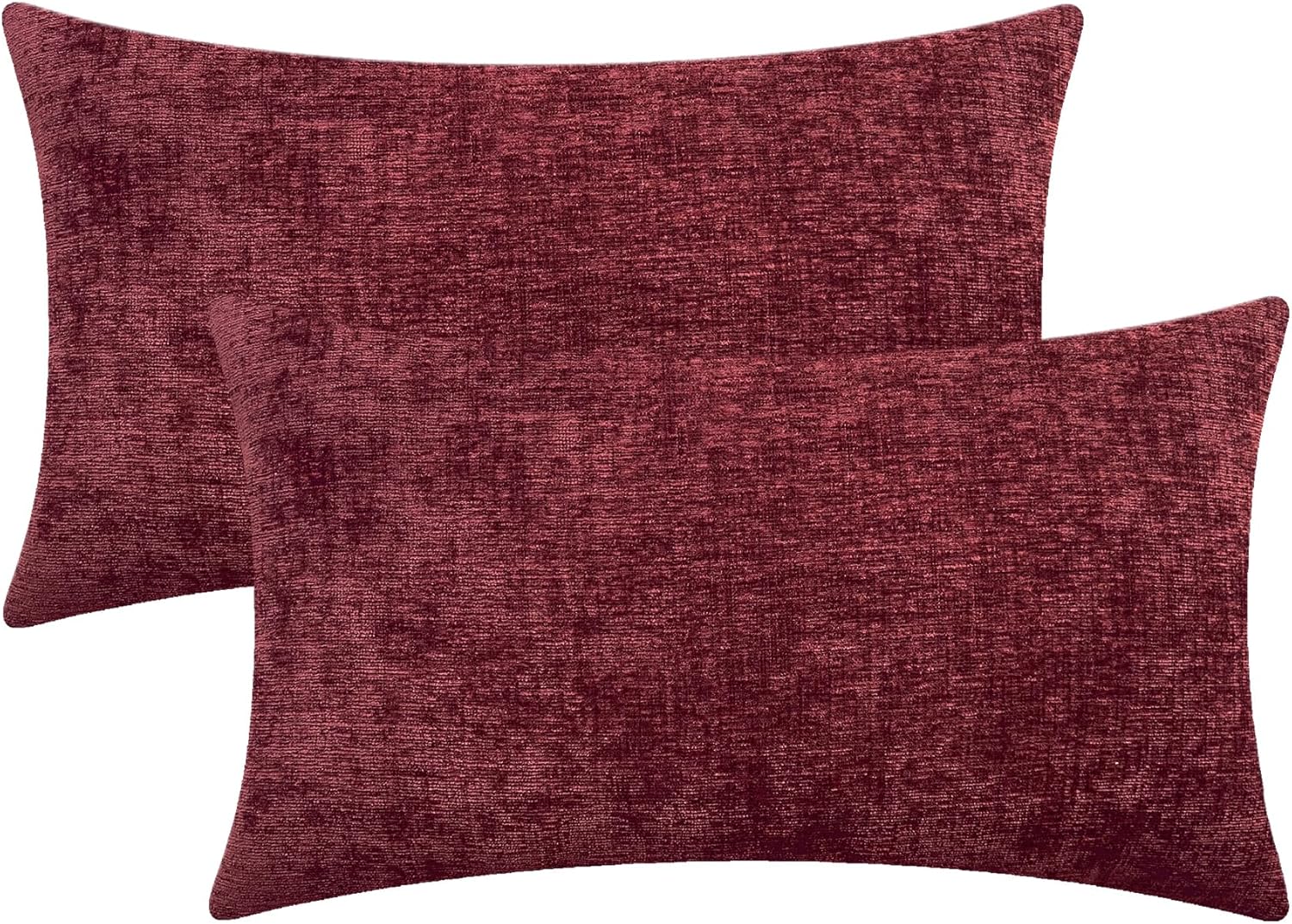 CaliTime Pack of 2 Cozy Throw Pillow Covers Cases for Couch Sofa Home Decoration Solid Dyed Soft Chenille 16 X 26 Inches Burgundy Burgundy 16 X 26 Inches - Pack of 2