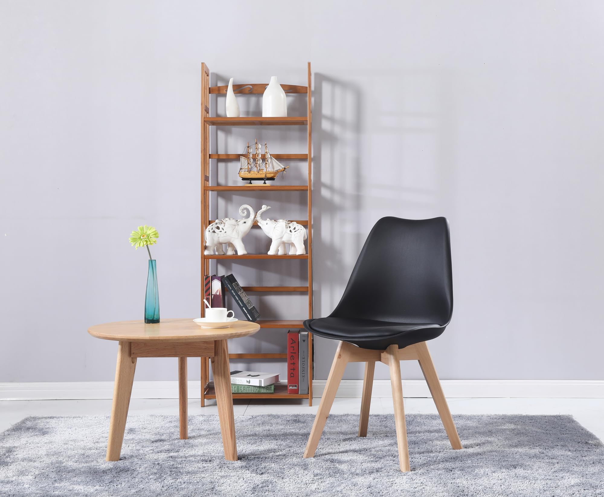 Chaises Scandinaves Lot de 6, Chaises Salle à Manger, Noires, Pieds Bois de Hêtre Massif
