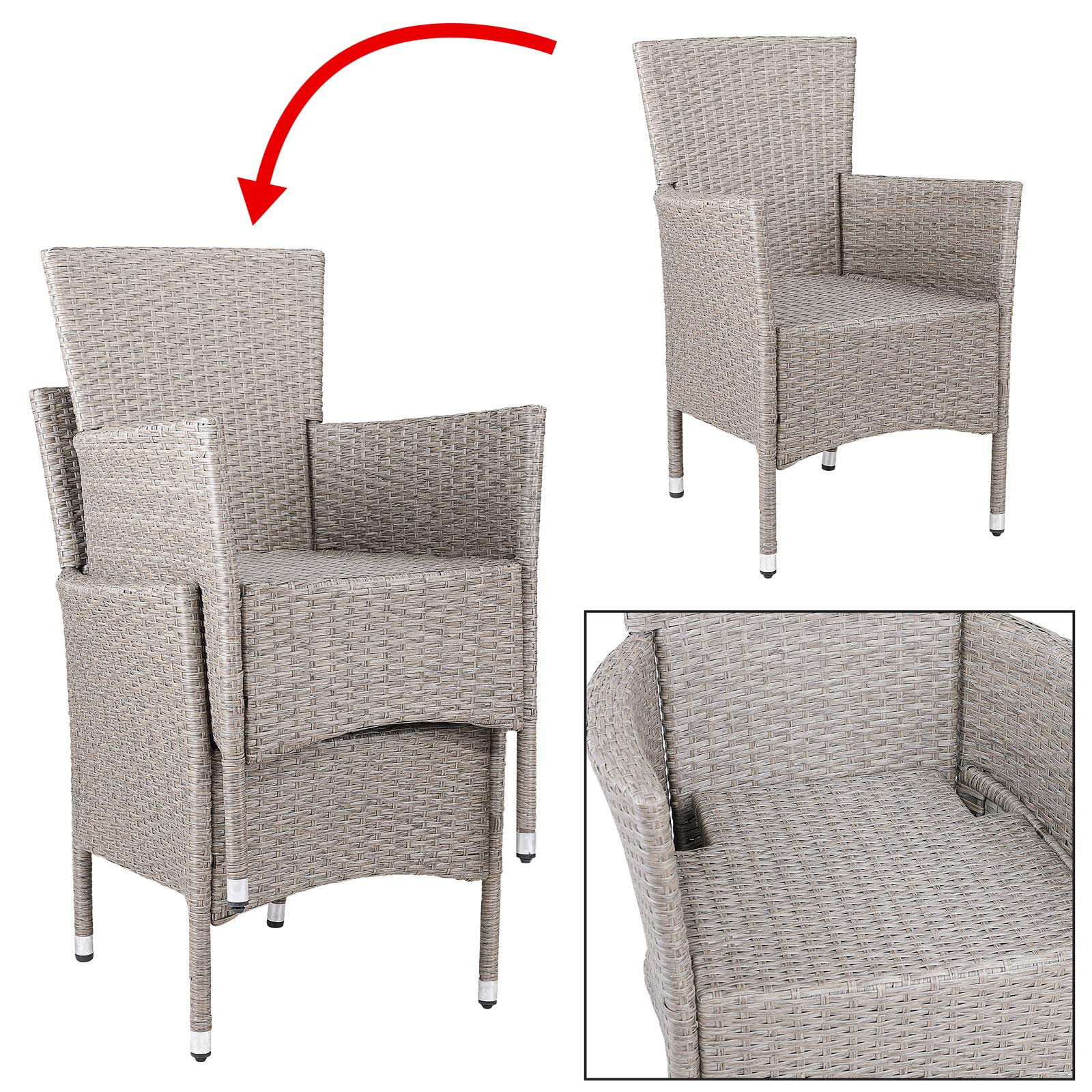 CASARIA 2X Sillas de Jardín Poliratán Apilables Beige Cojines Lavables Asientos Exterior Terraza Balcón