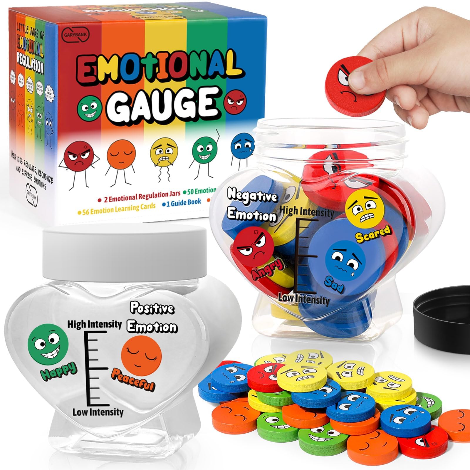 Garybank Feelings Jar Emotions Resources for Children - Filling Emotion in Bottle & Express Your Feelings Game, w/56 Emotional Cards, Kids Social Skill Learning Toys