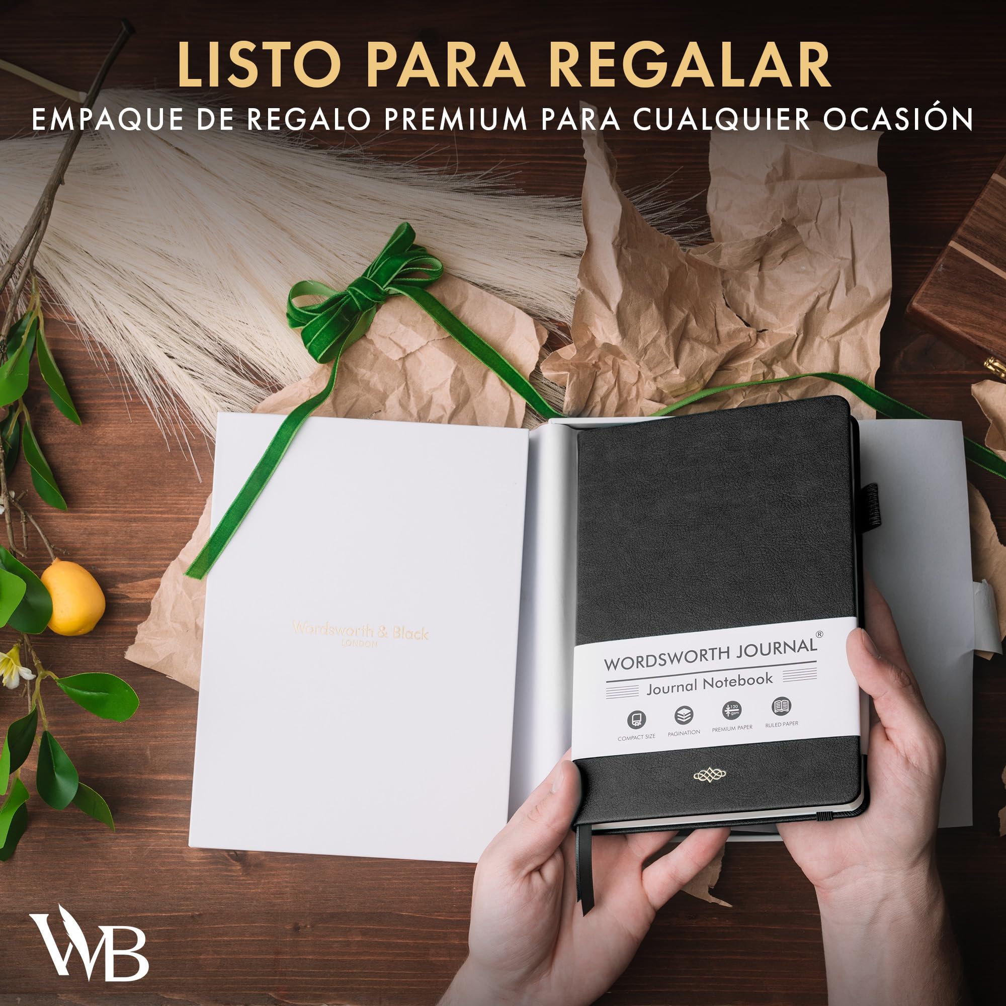 Wordsworth & Black Diario Rayado, 216 Páginas, Papel A5, Negro