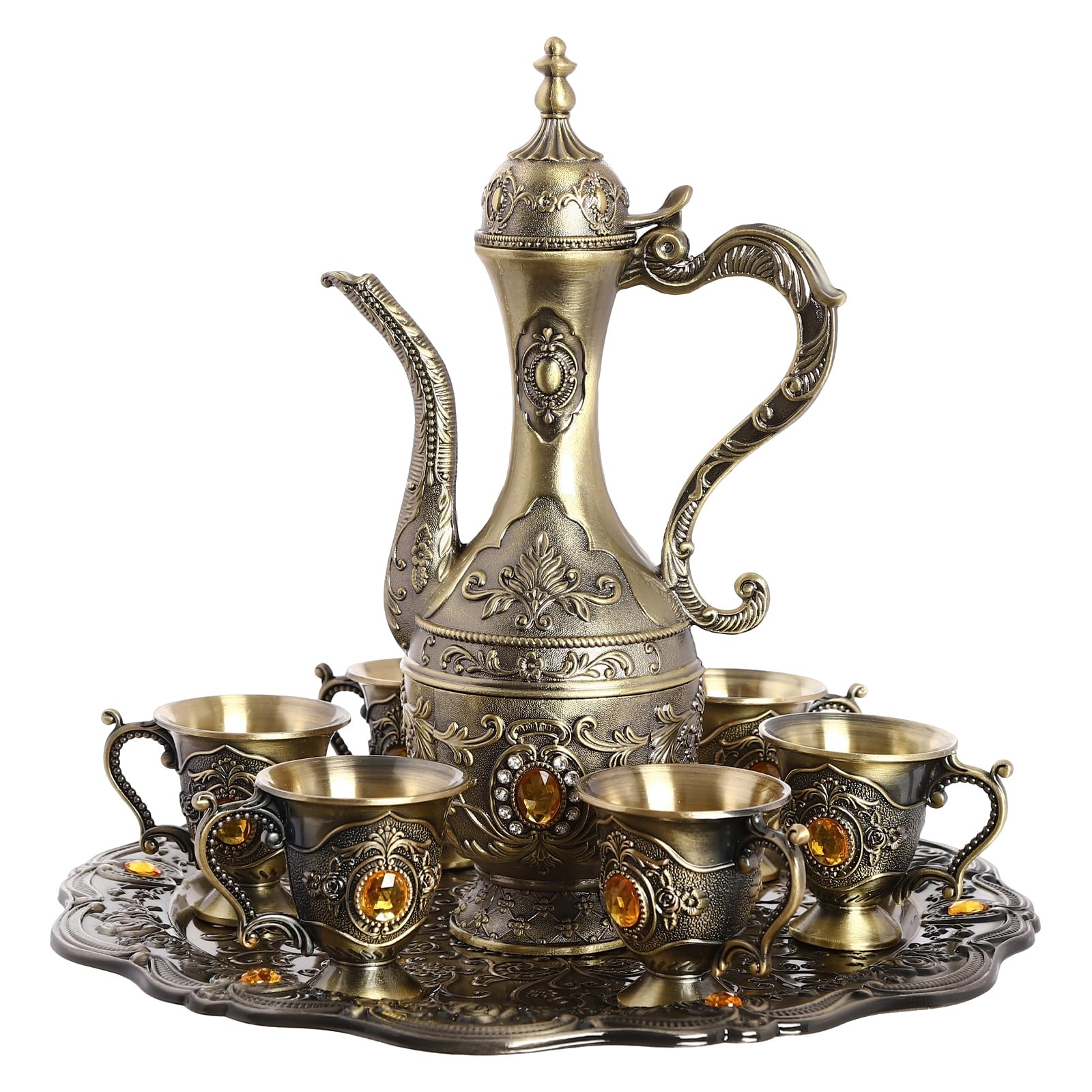 Turkish Tea Set, Vintage Turkish Coffee Cups Set with Pot and 6 Cups,Turkish Tea Glasses for Home Decor Birthday Christmas Housewarming Wedding ﻿ (