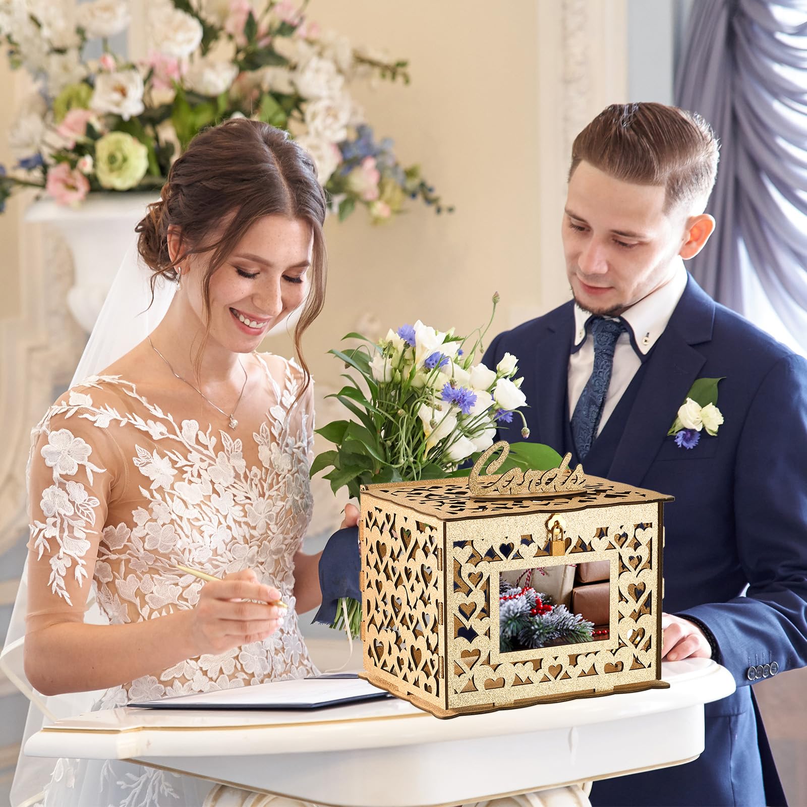 Holz-Kartenbox Mit Schloss (Roségold) - 30,5 Cm, Für Hochzeiten, Babypartys, Geburtstage, Einfach Montierbar