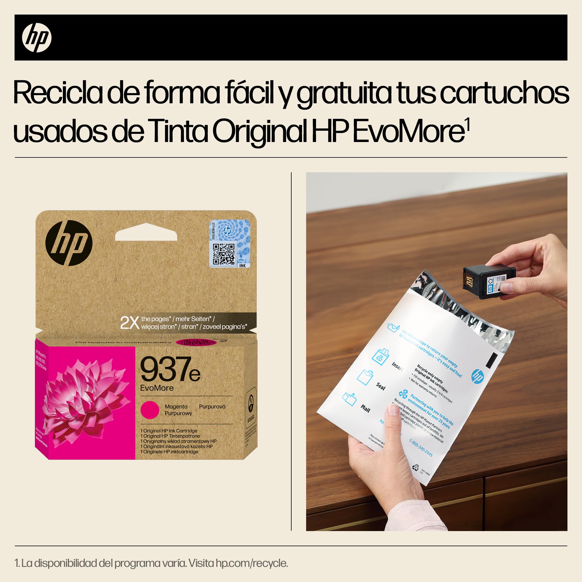 HP 937e Magenta, Cartucho de Tinta Original, EvoMore, Alta Capacidad | Compatible con impresoras OfficeJet Pro Serie 9100 y 9700, 1650 páginas (4S6W7NE)