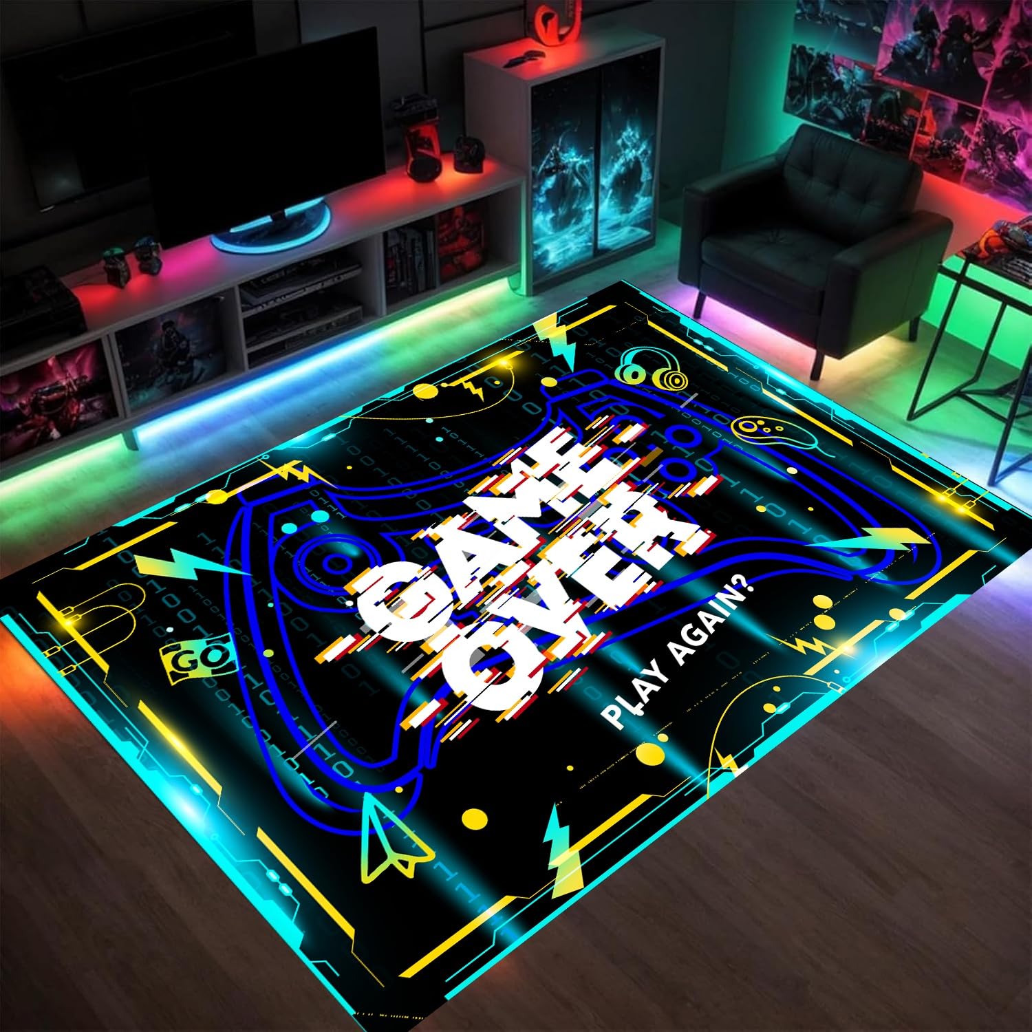 HONGXIU 160x230cm Gaming Rug With Game Controller Shape Decoration, 3D Gaming Rugs for Boy’S Bedroom Playroom, Non-Slip Nostalgia Game Carpet Children Area Rugs