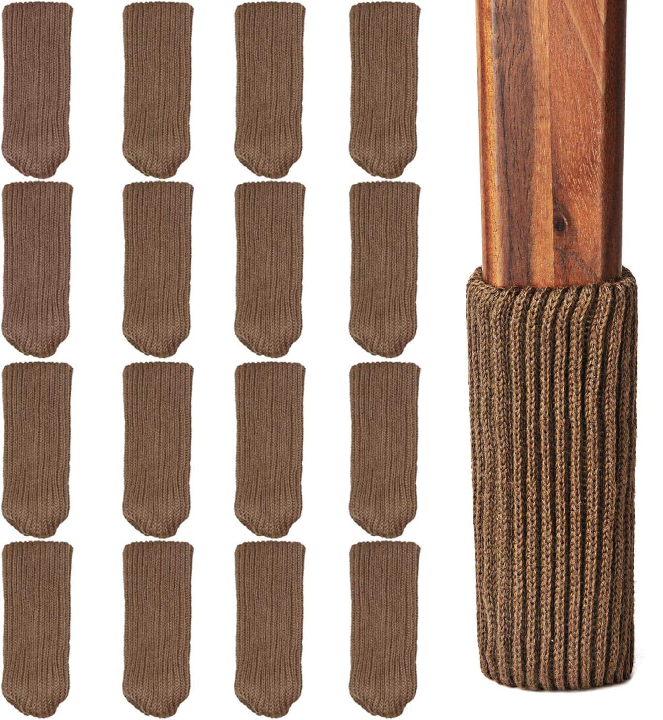 16 Pcs Furniture Leg Socks,High Elastic Knitted Chair Leg Protectors for Hardwood Floors, Non Slip No Scratch Noise Furniture Socks, Suitable for Most Round or Square Furniture Feet (Brown)