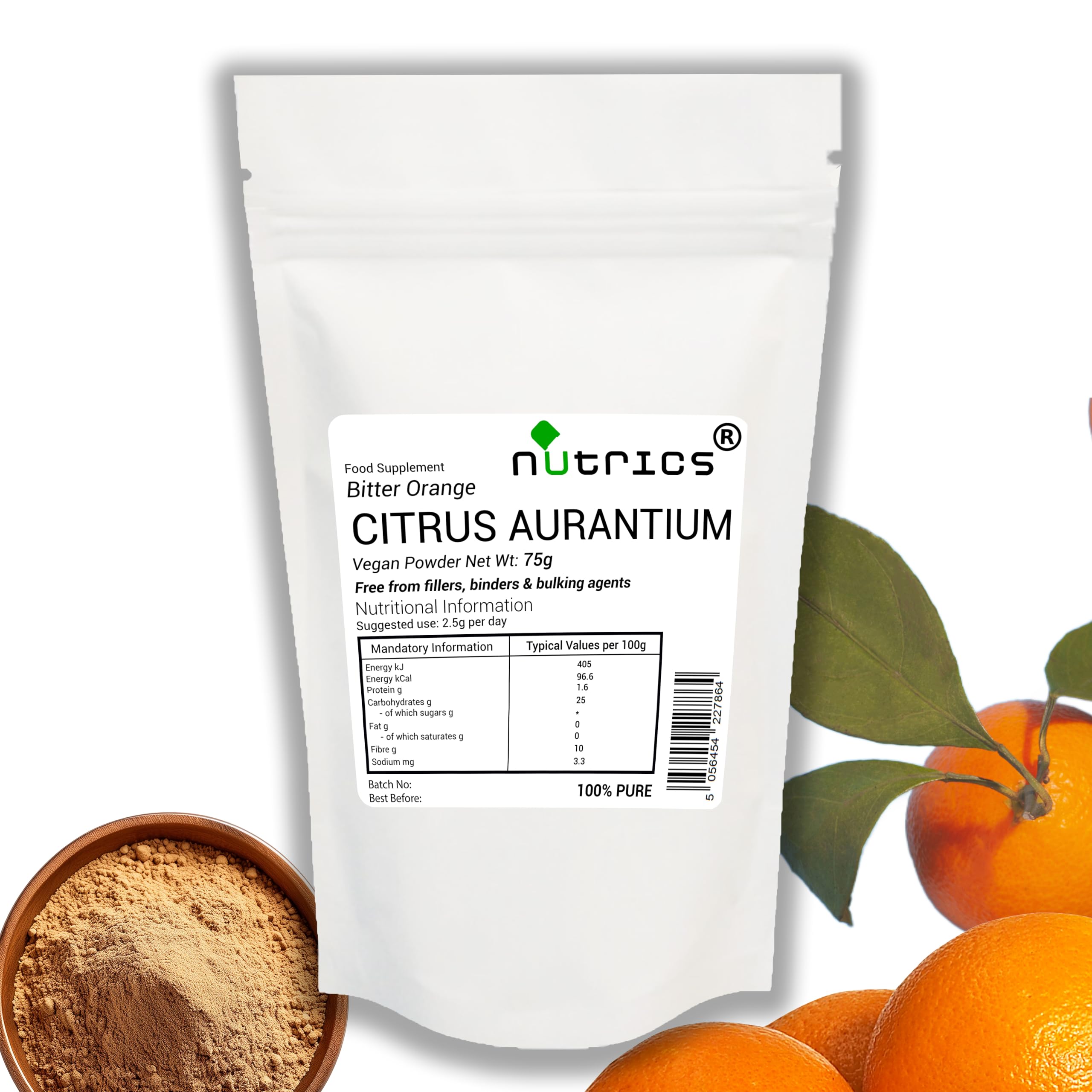 Nutrics® Citrus AURANTIUM Bitter Orange Powder 75g Pure No Additives - Suitable for Vegan Vegetarians