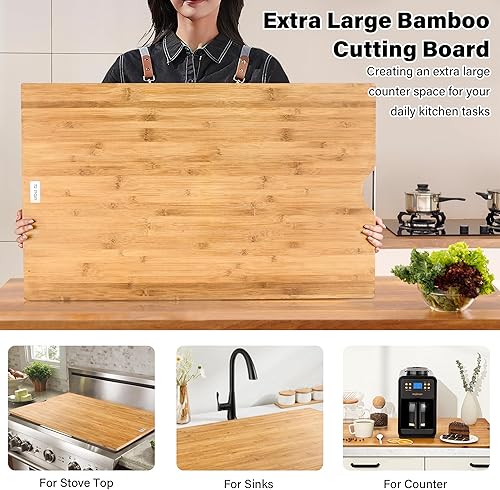 Miniatura 3 de Tabla de cortar de bambú extragrande de 36 x 22 pulgadas, tabla de cortar 4XL para cocina, tabla de cortar tabla de charcutería de 0.8 pulgadas de