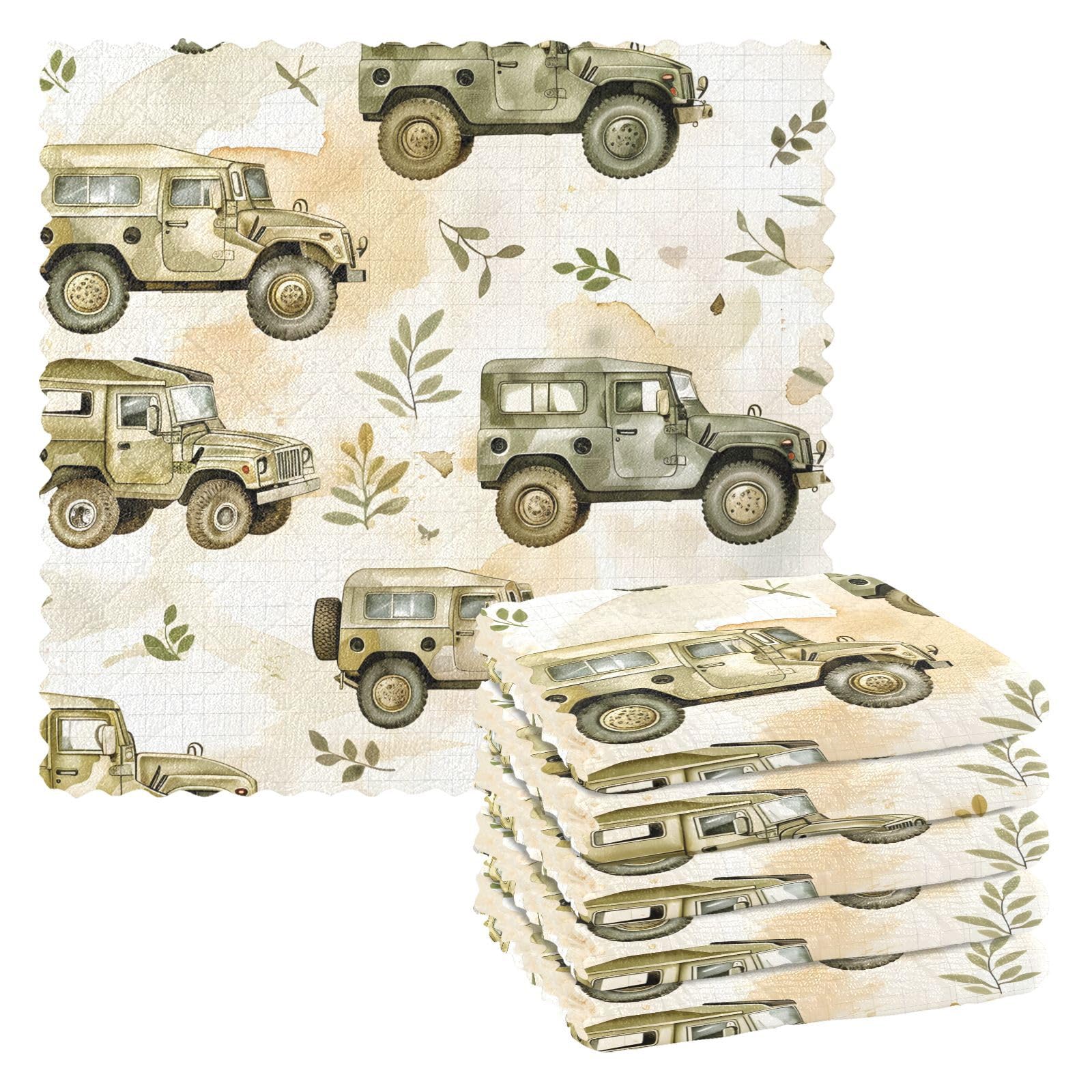 senya Kitchen Towels and Dishcloths Sets Green Jeeps Leaves Cleaning Rags Ultra Soft Absorbent Dish Towels,6 Pack