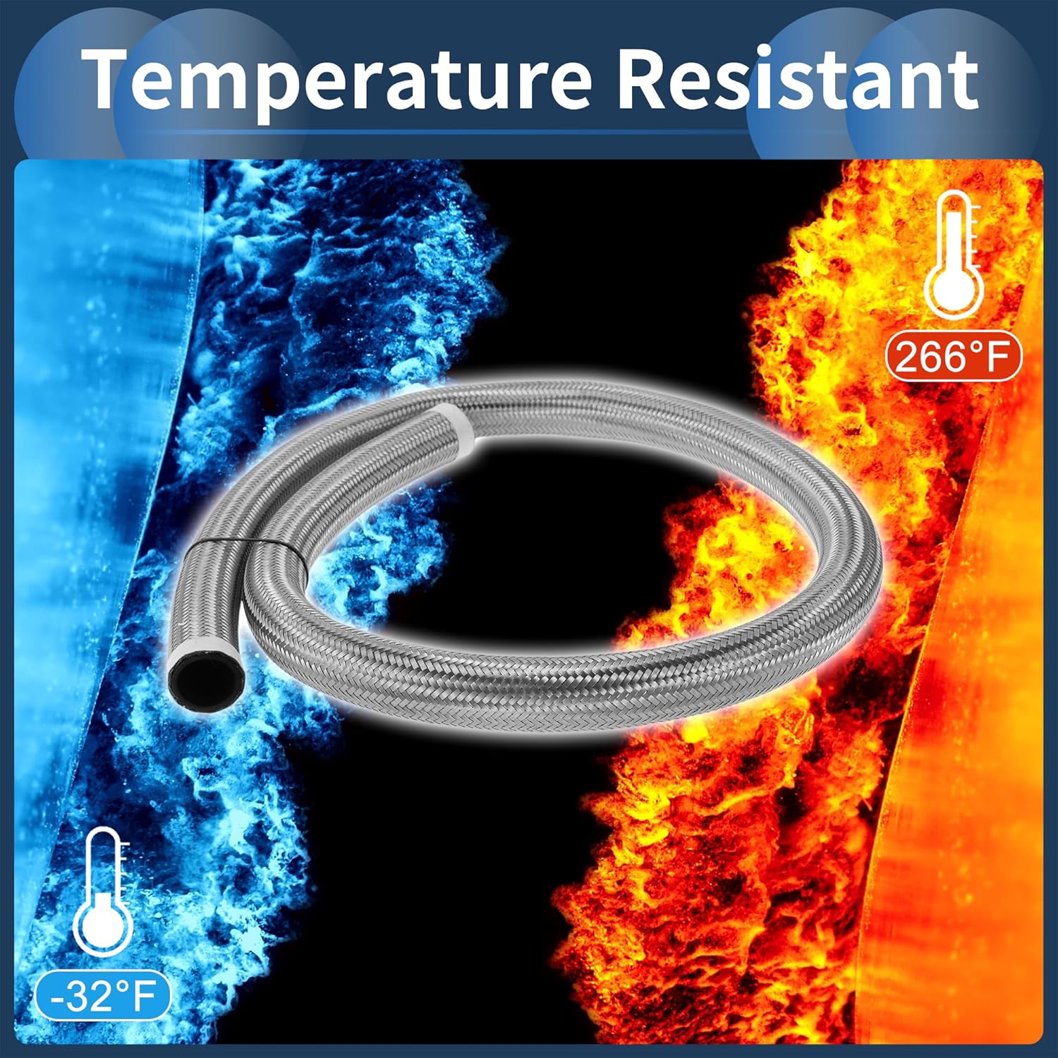 AN16 Fuel Line Hose 4ft 7/8"ID Fuel Hose 11/7"OD for Car CPE Rubber Stainless Steel Braided Vacuum Hose Silver Tone