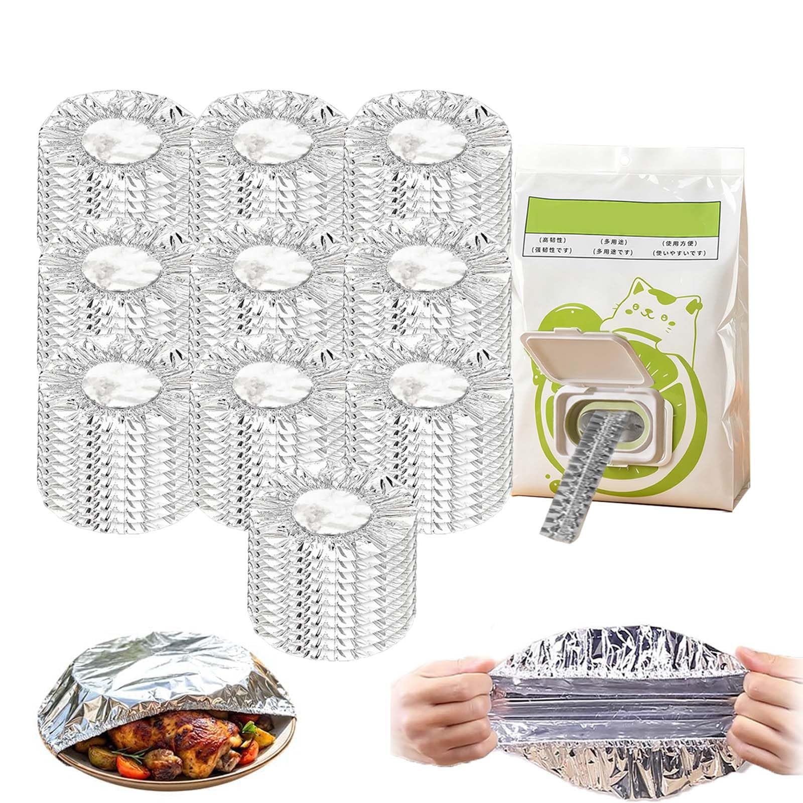 Reusable Aluminum Foil Food Covers with Elastic, Aluminum Foil Heat-retaining Cover, Heat-Insulating Elastic Flexible Kitchen Lids for Food Storage Bowls Plates (2Bags/100Pcs)