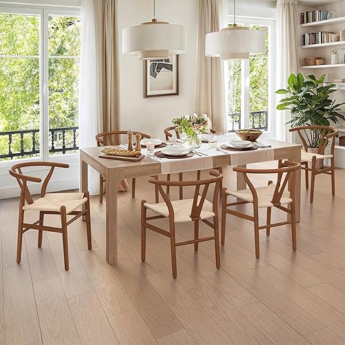 Miniatura 7 de LUE BONA Juego de 2 sillas de comedor Wishbone de madera maciza, modernas sillas de comedor con respaldo en forma de Y de mediados de siglo, asiento