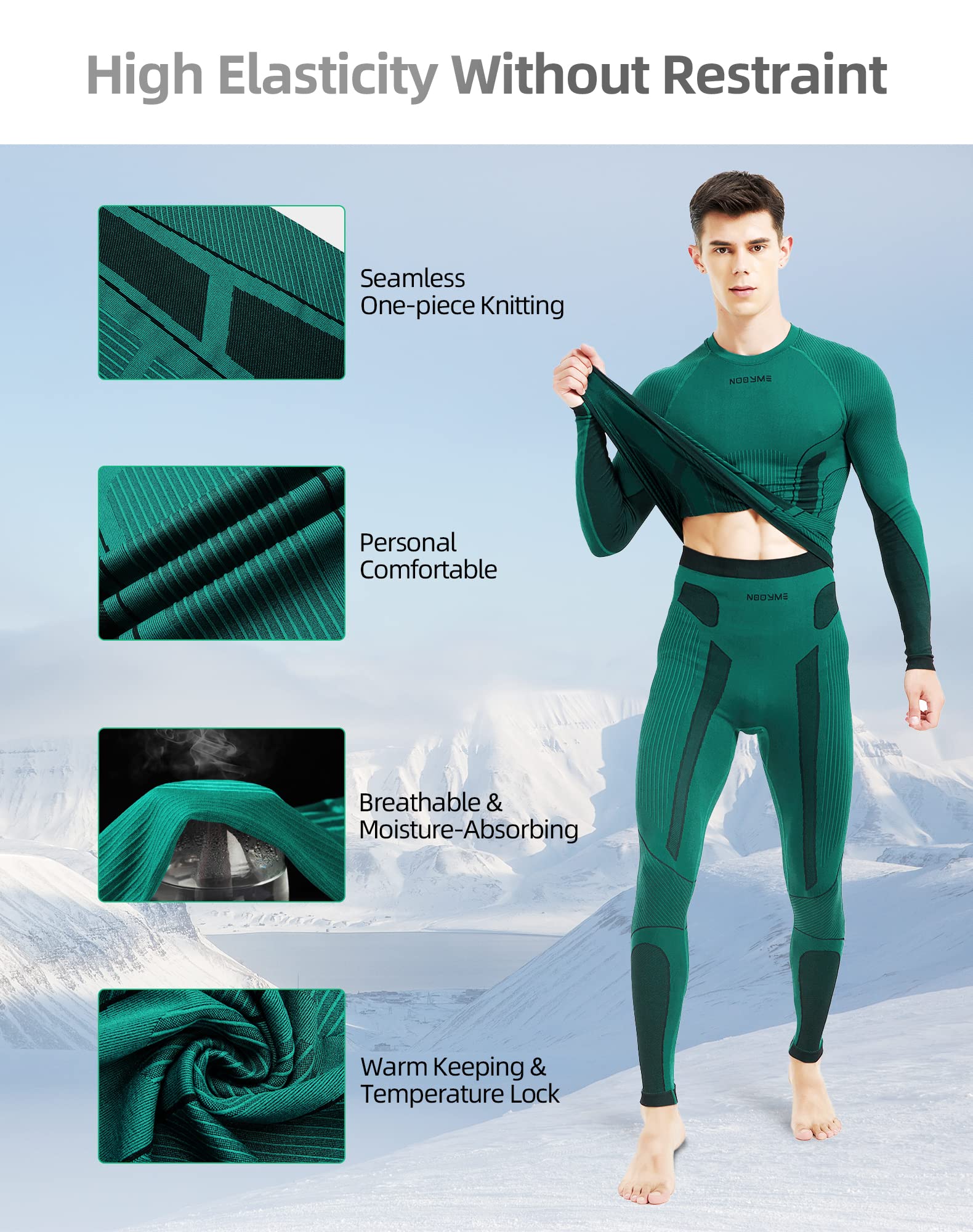 NOOYME Ropa Interior Térmica Hombres Ropa Interior Elástica Funcional Hombres Cálida Ropa Interior Térmica Ropa Interior De Esquí Hombres Transpirable Flexible Pantalones Térmicos Chaleco Térmico