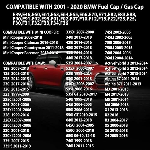 Miniatura 3 de Tapa de llenado del depósito de combustible, tapa de gas compatible con BMW E39 E46 E60 E90 E92-128i 320i 325i 328i 328xi 330i 330xi 335i 525i 528i