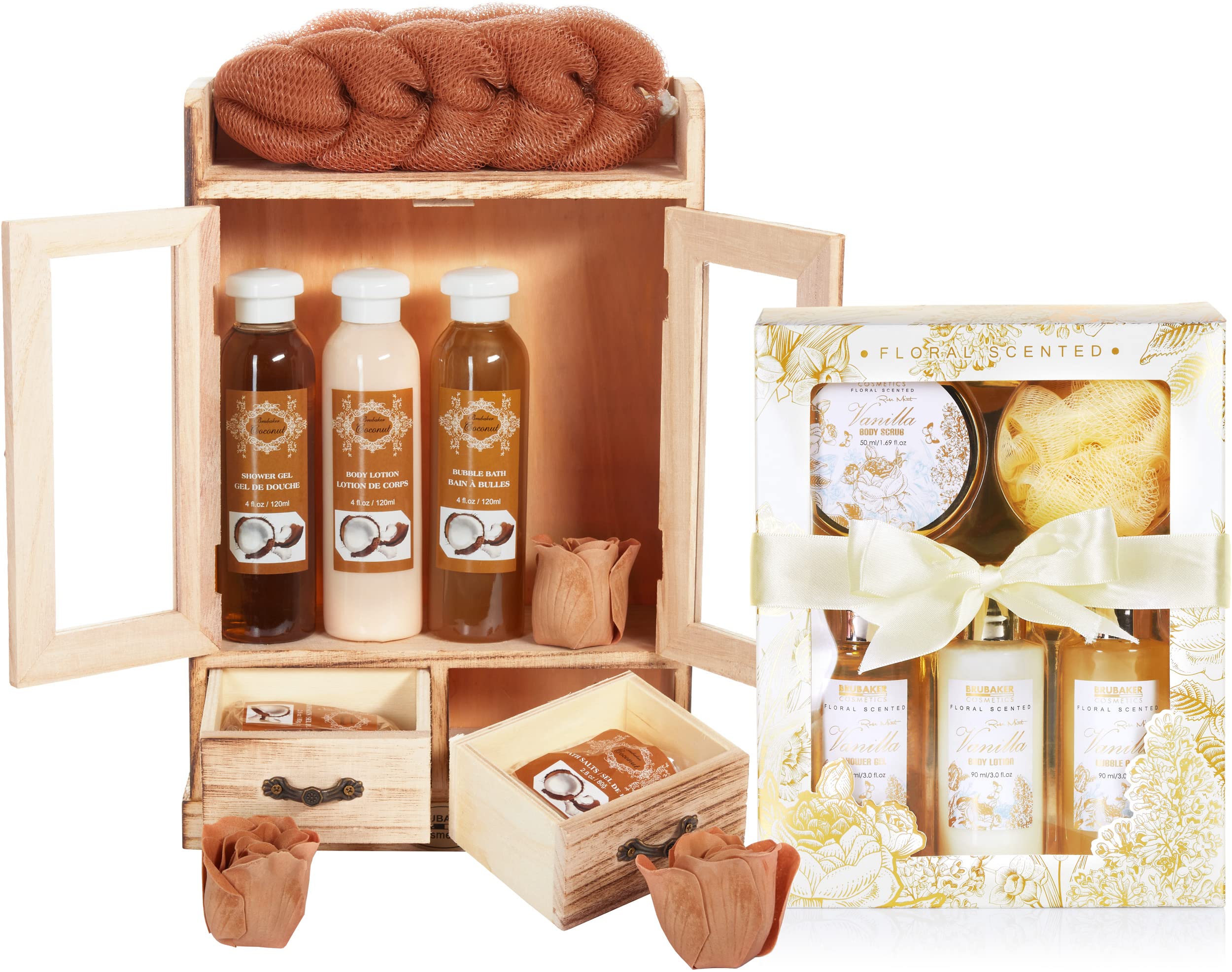 BRUBAKER Cosmetics Set de Cuidado 2 en 1 - Grande 15 piezas Kit de Bienestar - Set de Ducha y Baño para Mujer - Regalo de Belleza con Gabinete de Madera Deco - Vainilla Rosa Menta — view 12