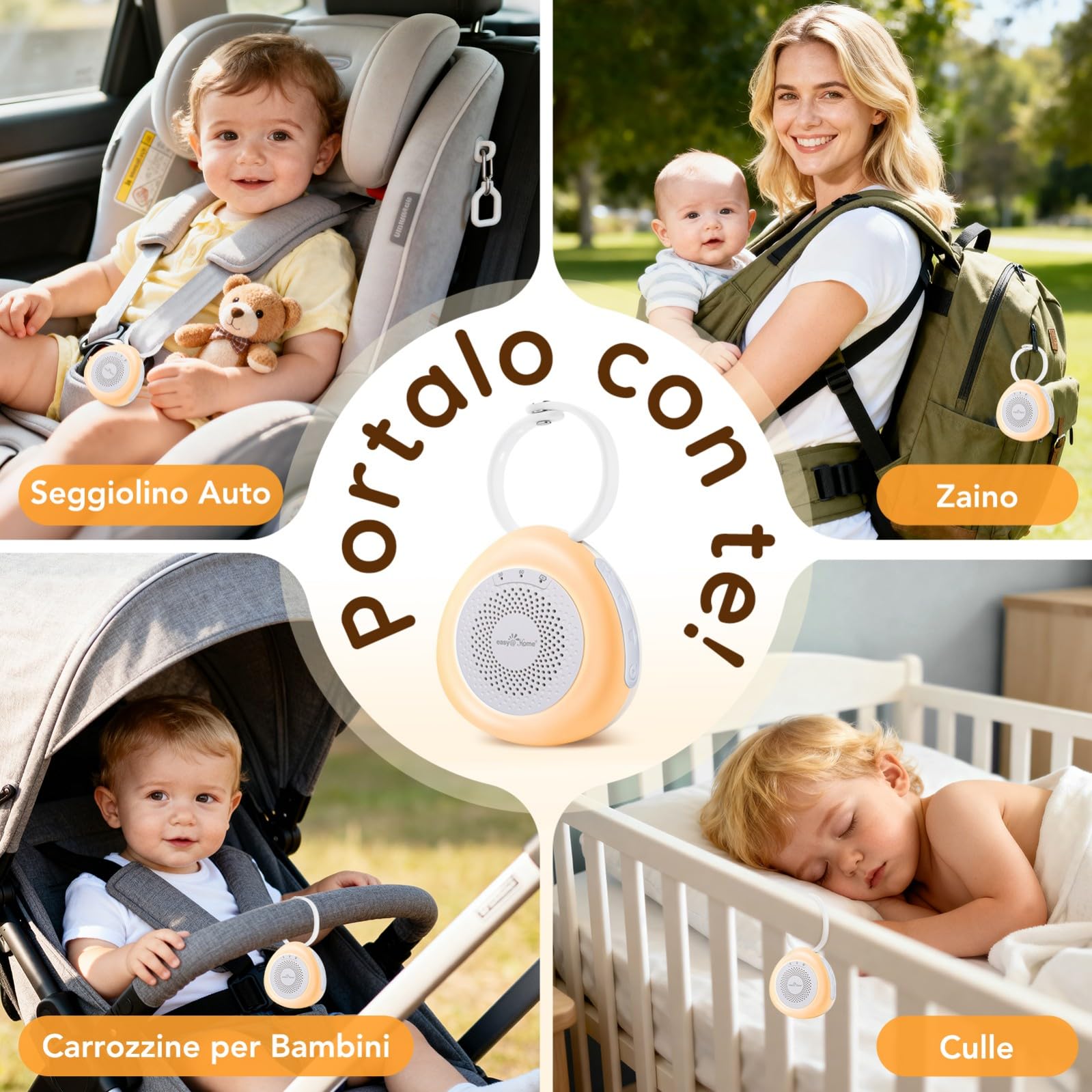 Easy@Home Macchina per Rumori Bianchi Portatile con 30 Suoni Rilassanti, Timer Automatico e Luce Notturna | Ideale per Neonati e Adulti, Generatore di Rumore Bianco per Dormire e Rilassarsi