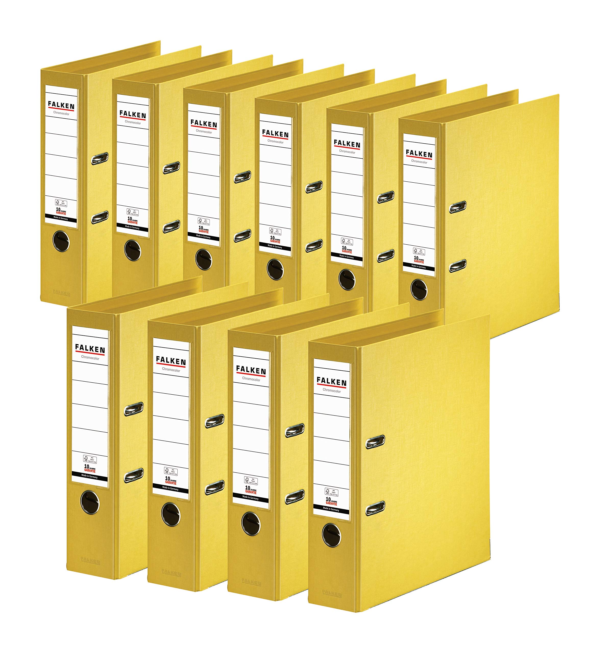 Original FALKEN 10-pack Yellow A4 Ring Binder Folder. Made in Germany. Plastic, 8 cm wide, 600 sheets capacity, FSC certified — image 1