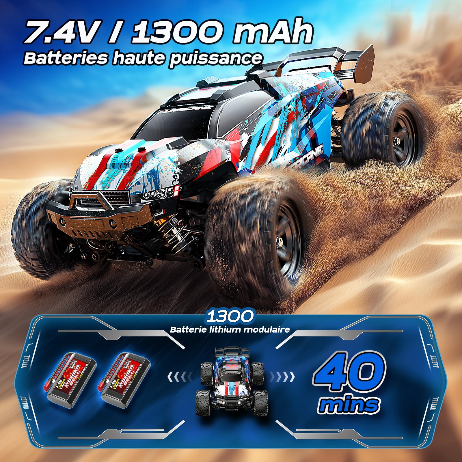 Voiture Télécommandée Adulte 1:18 RC Car 4x4 40 km/h Débutant, Voiture Radiocommandée Tout Terrain Compacte avec Transmission Métallique et 2 Batteries, Modèle RC Extérieur