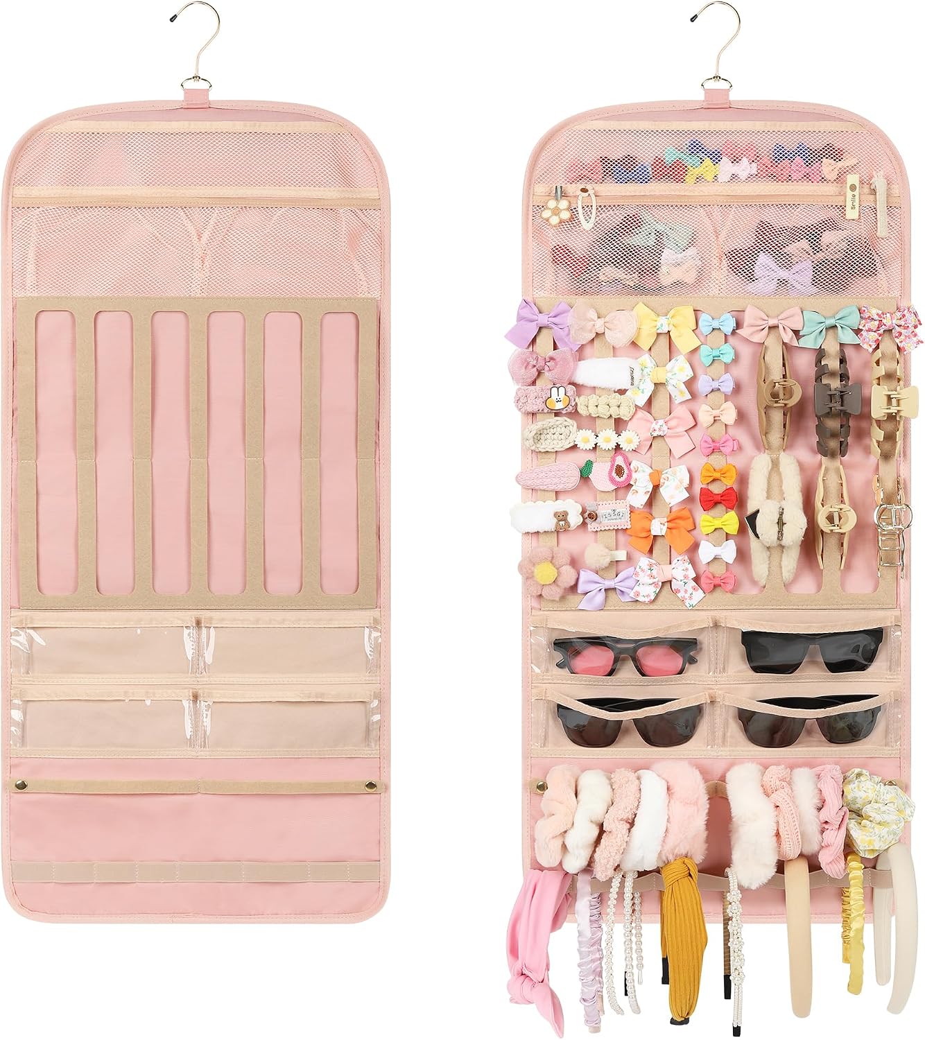 Bagmoly Hanging Claw Clip Organizer, Large Capacity Wall Hanging Hair Bow Organizer For Sunglasses, Hair Clip, Headbands, Claw Clips, Pink