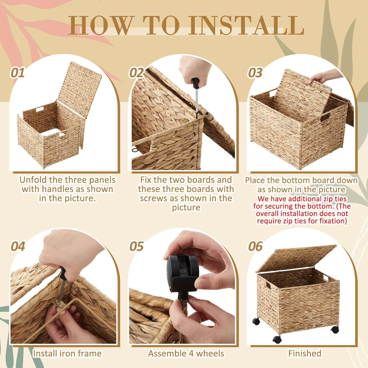 Jingmore Rolling File Box Organizers, Water Hyacinth Letter/Legal Size File Organizer with Lid and Locking Wheels, Collapsible Hand Woven Hanging Filing Cabinet Box for Office/Home Decor, Natural