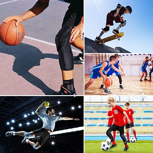 Miniatura 7 de Youth Kids Pants with Knee Pads Basketball Compression 34 Capri Padded Leggings Sport Tights Boys Girls