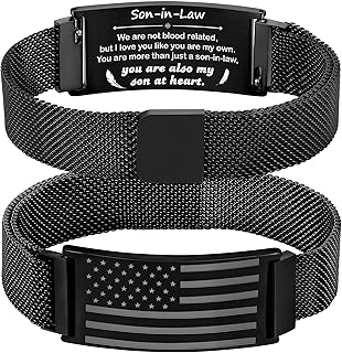 Stocking Stuffers - To My Son/Stepson/Son-in-Law Bracelet, Adjustable Stainless Steel American Flag Bracelet Jewelry, Birthday Valentine Christmas Day Gifts