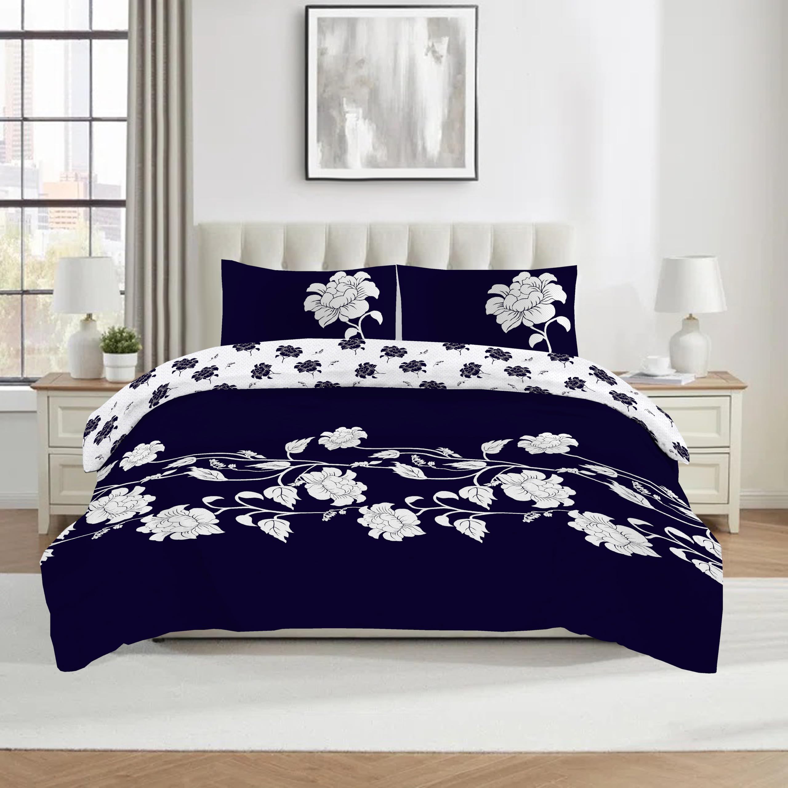 CHARKHAH Floral Duvet Cover Set Single – Polycotton Bedding Set with Fitted Sheet, Pillowcase & Button Closure – Easy Care Fitted Sheet Quilt Cover Set — image 1
