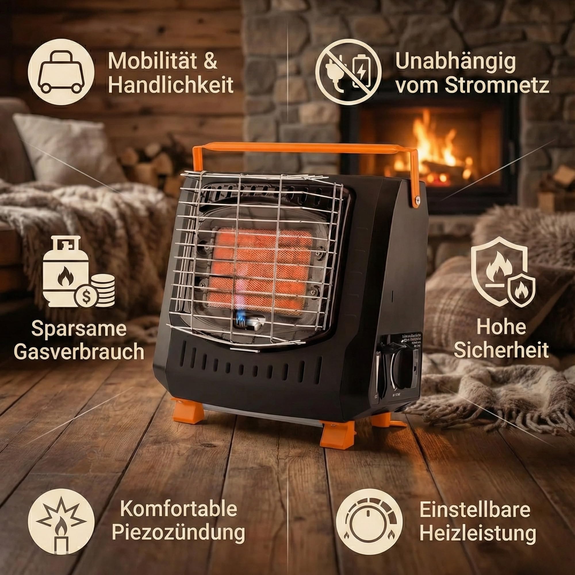NEO TOOLS Gas-Heizofen 2200W, Tragbarer Gasheizer mit Piezozündung