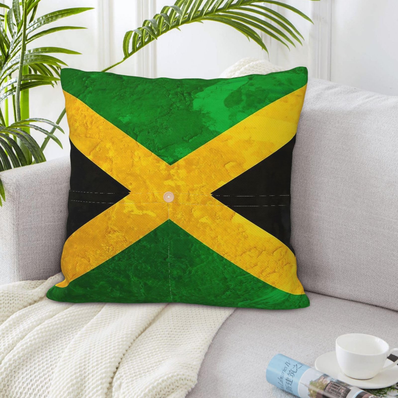 Czzyh As Shown 40Cm X 40Cm Square Pillow Protectors With Separate Patch Pocket, Concealed Zipper, Jamaican Flag Cushion Covers For Sofa, Bedroom, Living Room