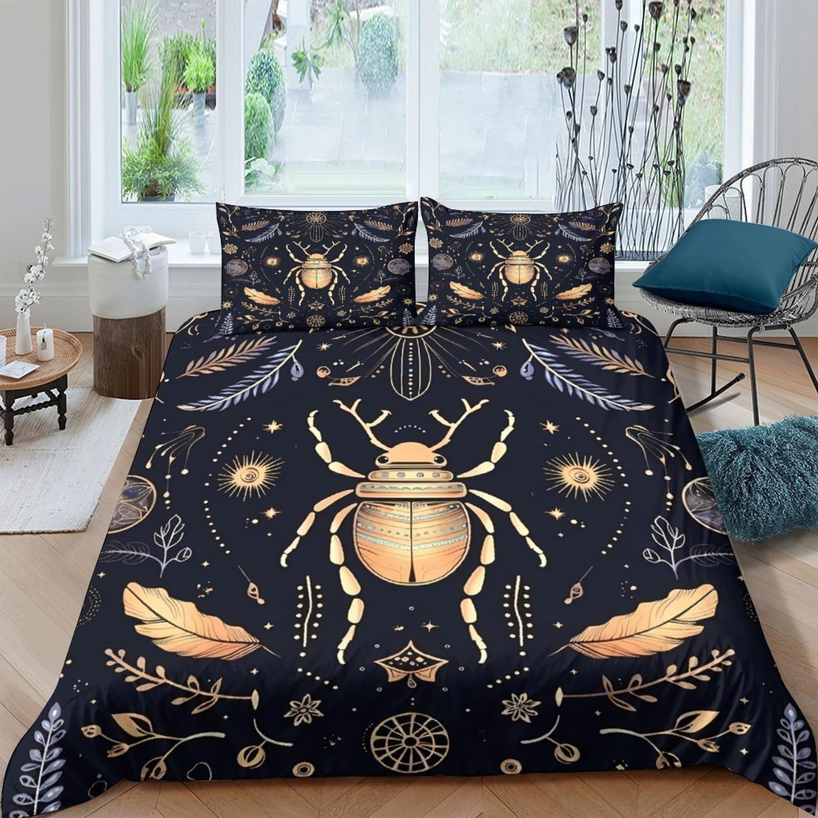 Ctjqhvkz Style-10 3D Printed Vintage Beetle Fitted Sheet Microfiber Soft Black Insect Bed Cover For Bedroom Dorm Mattress Decor Single（135X200cm）