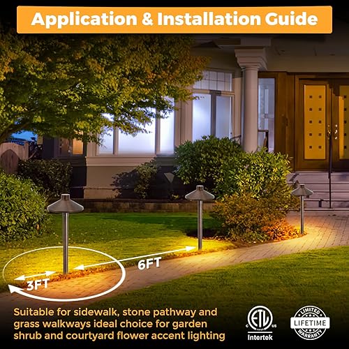 Miniatura 5 de Gardencoin Luces de camino de bajo voltaje de latón macizo (pantalla de 6.7 pulgadas, 21.9 pulgadas de alto), 12 V CACC luces LED resistentes para