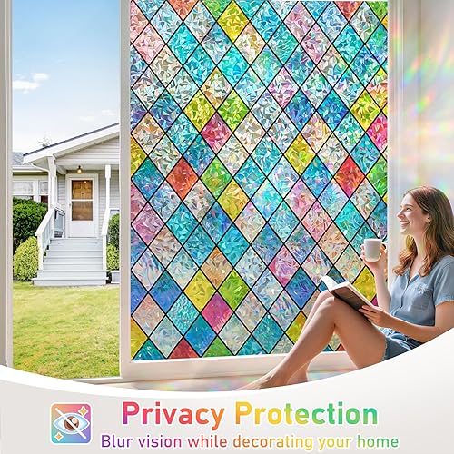 Miniatura 4 de SUNBABY Película de vidrieras para ventana Película holográfica de privacidad para ventana de arco iris, película decorativa de privacidad con