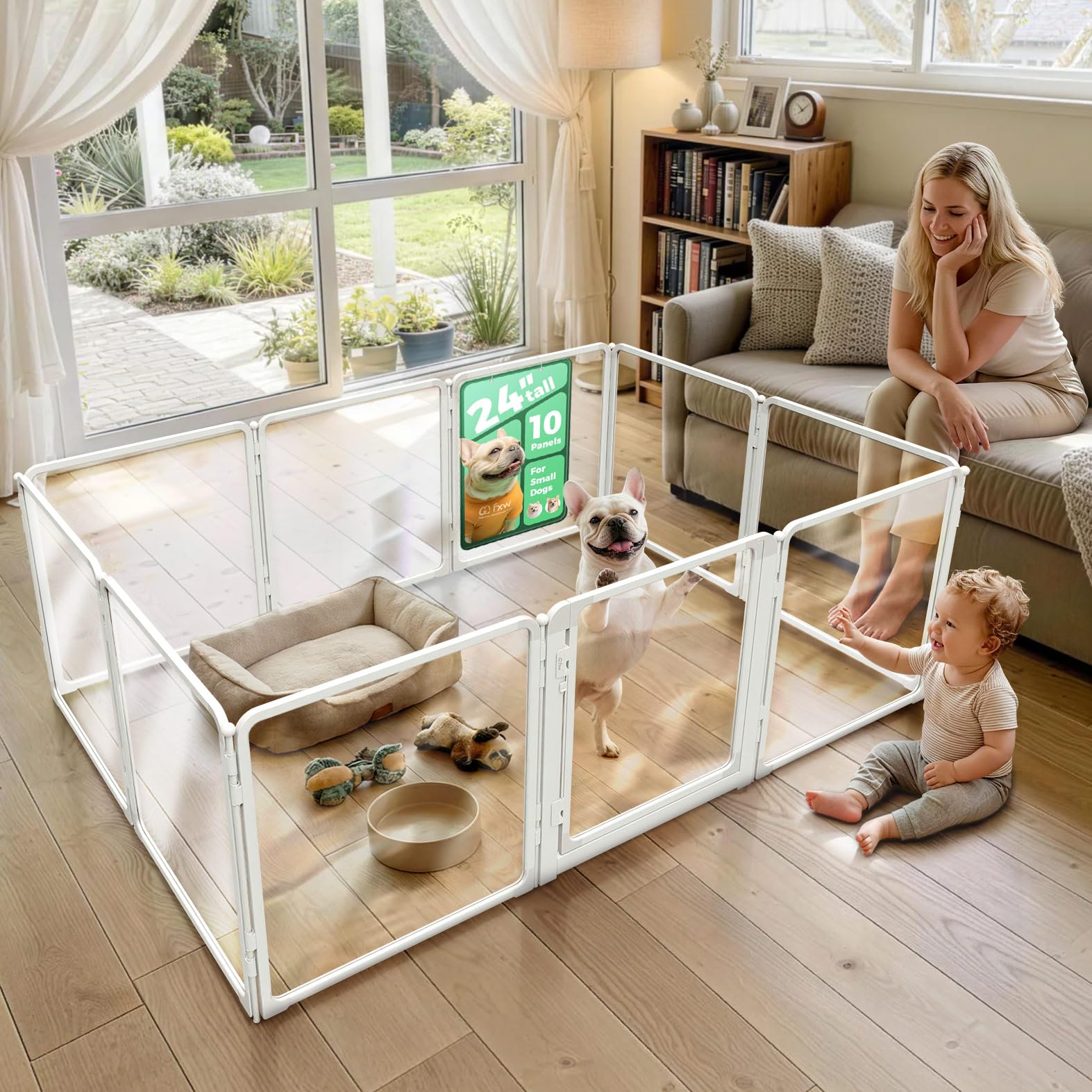 FXW AuraSpace Pro Clear Acrylic Indoor Dog Playpen, 24" H, 10 Panels